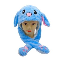 GORRO MUEVE OREJAS CONEJO CELESTE CON LUCES LED