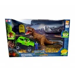 DINO T-REX + CAMIONETA CAZADOR Y ACCESORIOS DINOPARK HUNTERS