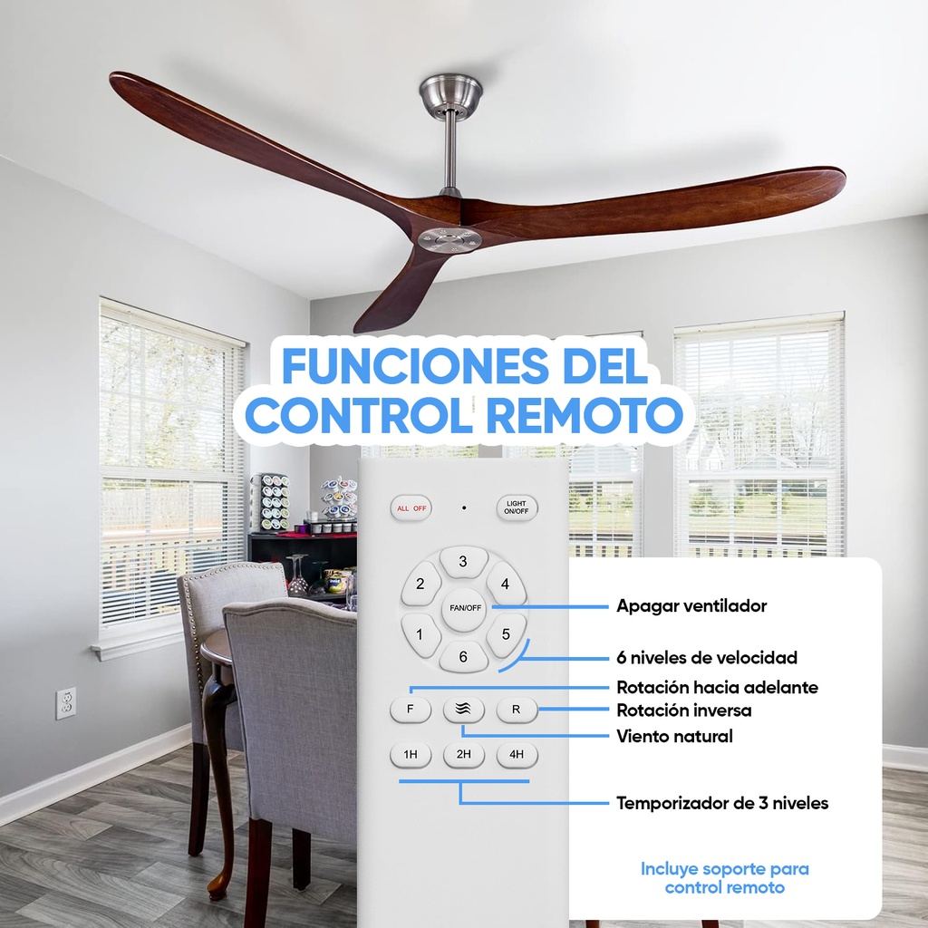 Ventilador De Techo A Control Timer 6 Velocidades Reversible