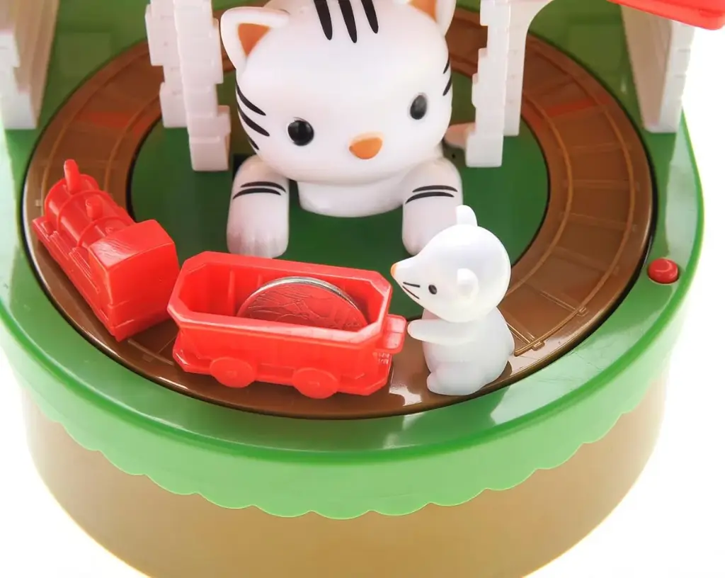 Alcancía Gatito Y Ratón Con Tren Atrapa Moneda Musical