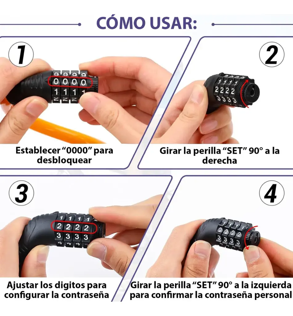 Cadena Candado Codigo Anti Robo Moto Bicicleta 120 Cm Tranca