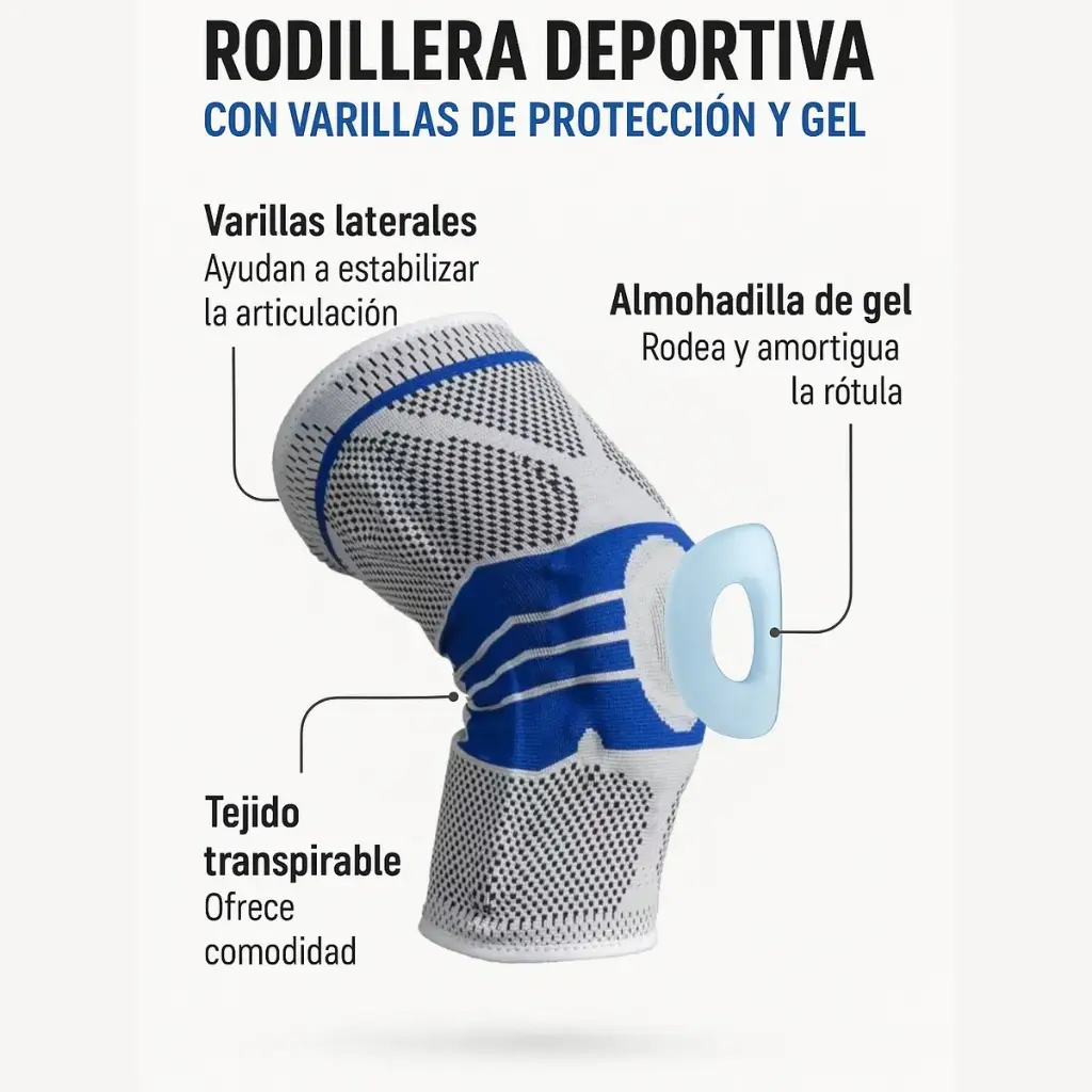 Rodillera Deportiva Con Varillas De Protección Y Gel