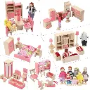 Combo Familia + 6 Salas Del Hogar En Madera Juguete