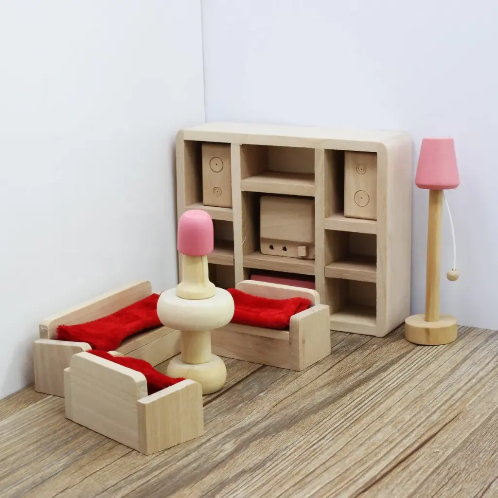 Combo Familia + 6 Salas Del Hogar En Madera Juguete