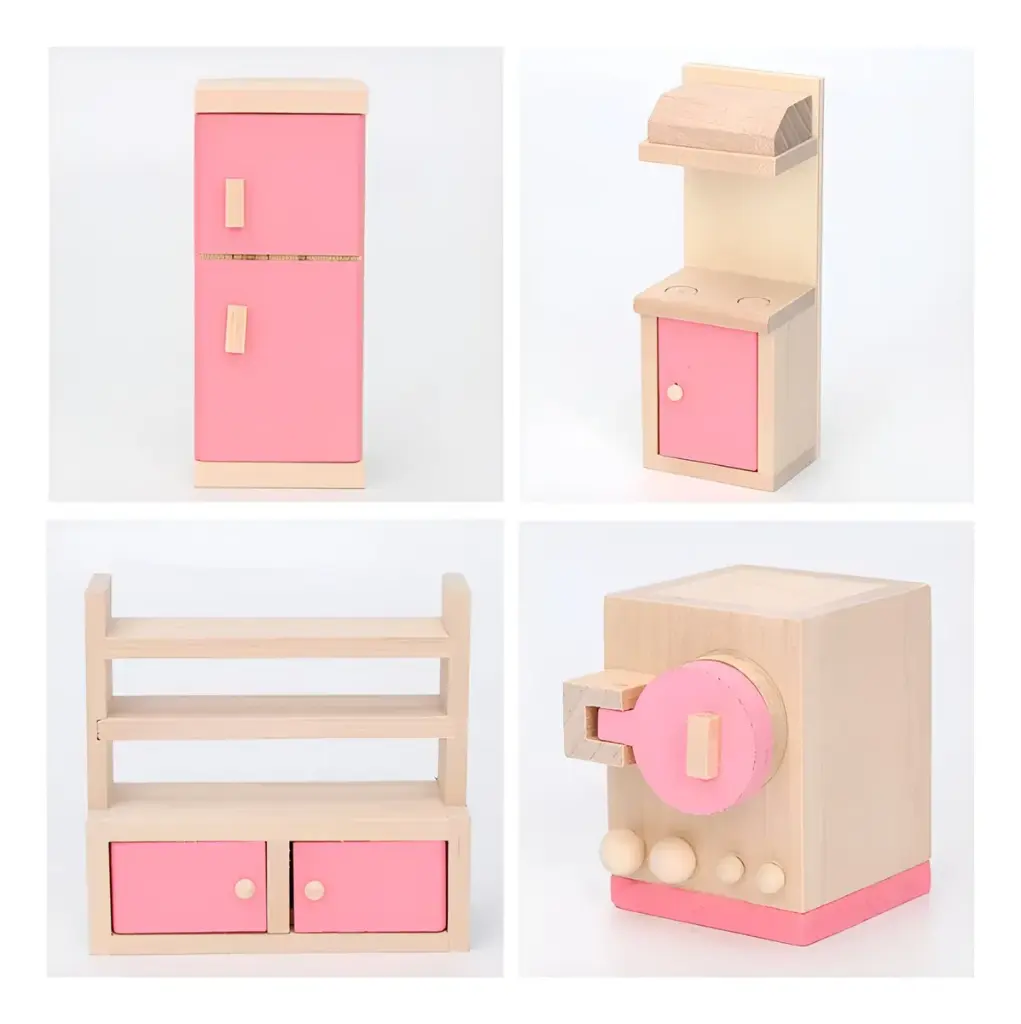 Set Muebles Madera Cocina Kitchen 5 Piezas Juguete Casita