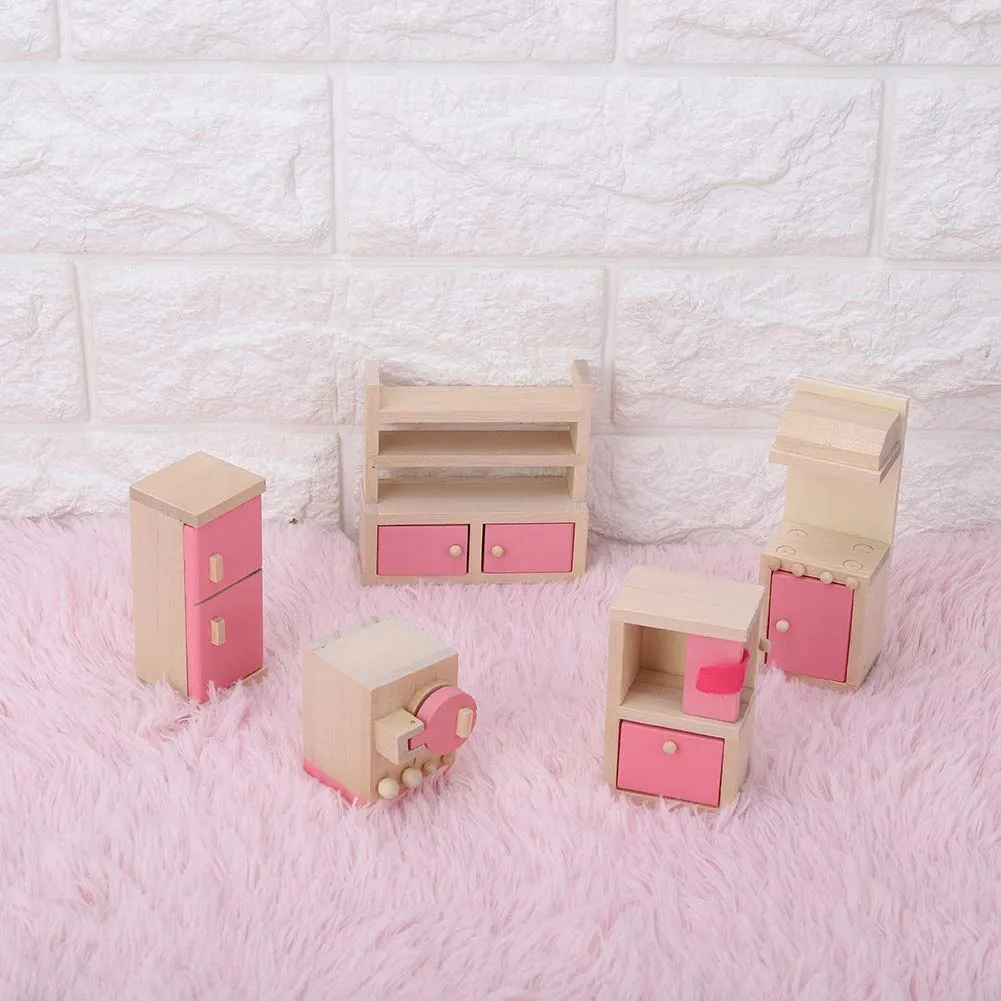 Set Muebles Madera Cocina Kitchen 5 Piezas Juguete Casita