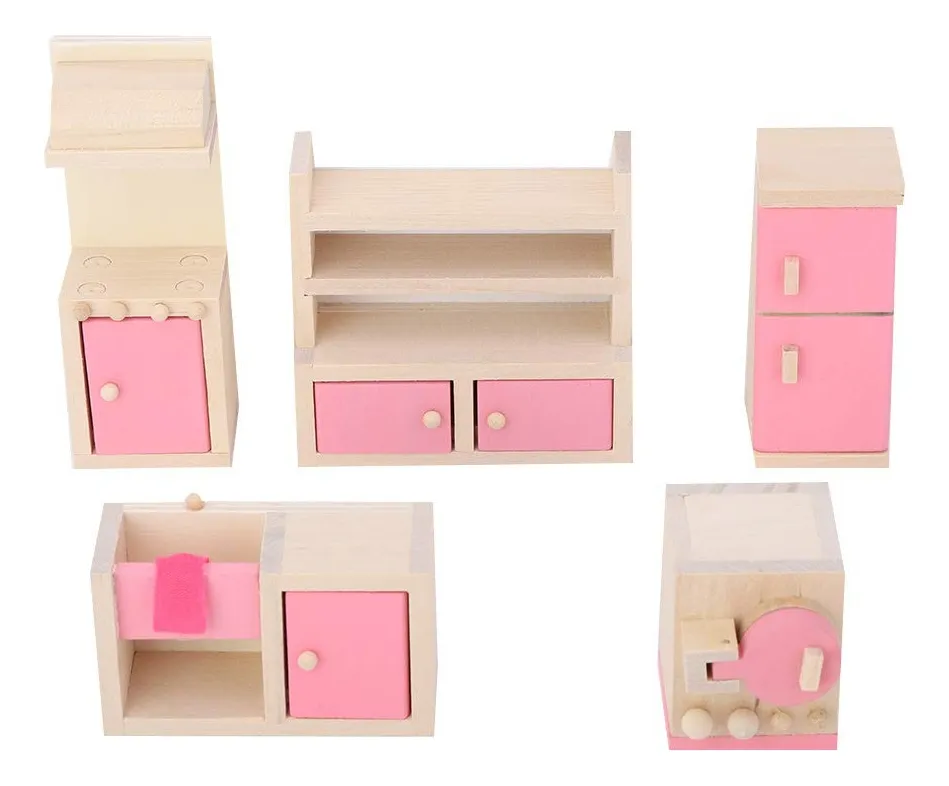 Set Muebles Madera Cocina Kitchen 5 Piezas Juguete Casita