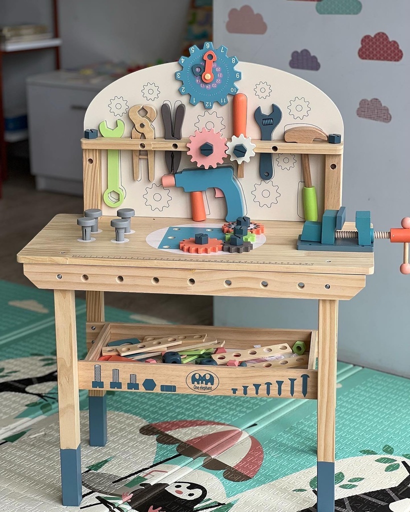 Juego Mesa De Herramientas De Madera Con Accesorios 80x60x30