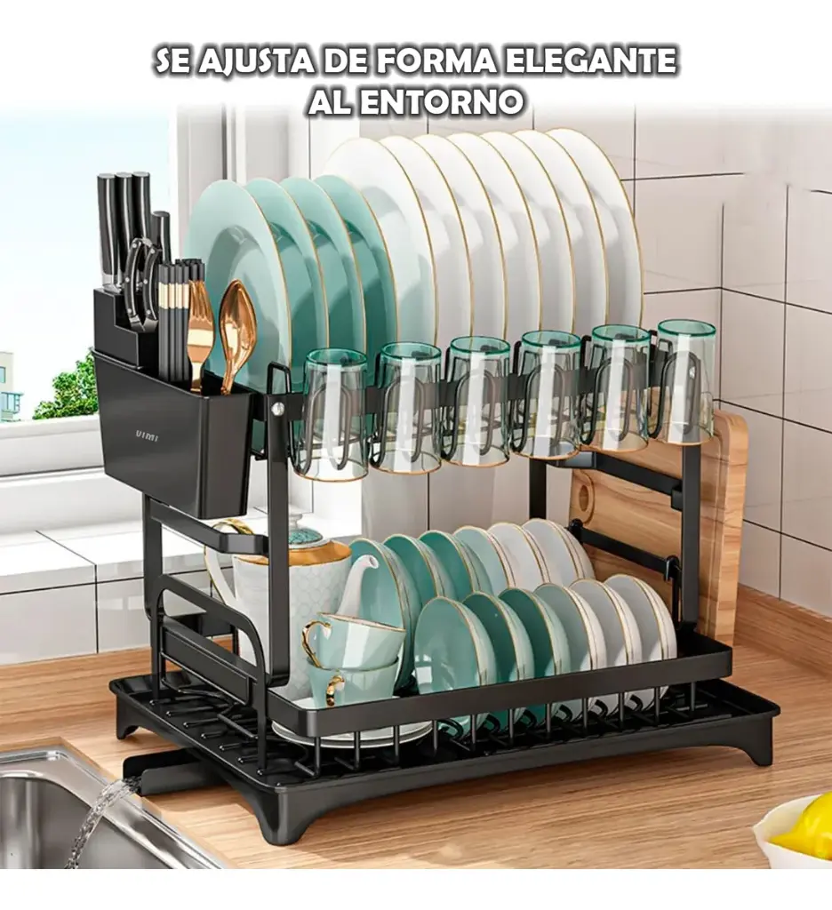 Escurridor Seca Platos Doble Metal Vajilla Dos Niveles Ql ®