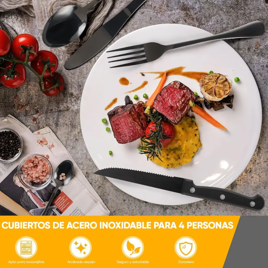 Juego De Cubiertos 24 Pzas Acero Inoxidable Cuchillo Carne ® 