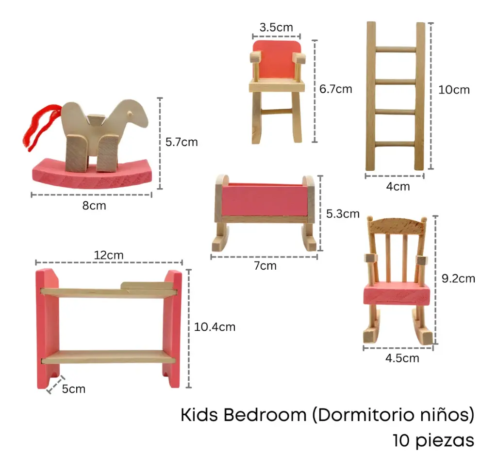 Set Muebles Madera Dormitorio Niños Kids Bedroom 10 Piezas
