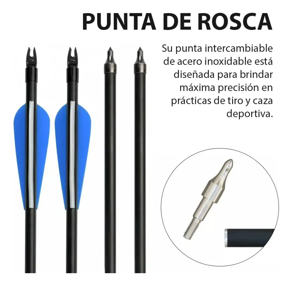 Set X5 Flecha Para Arco Fibra De Vidrio Y Punta Rosca 80 Cm