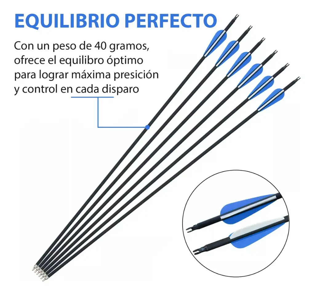 Set X5 Flecha Para Arco Fibra De Vidrio Y Punta Rosca 80 Cm