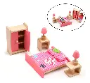 Set Muebles Madera Dormitorio Juguete Bedroom 9 Piezas Casa