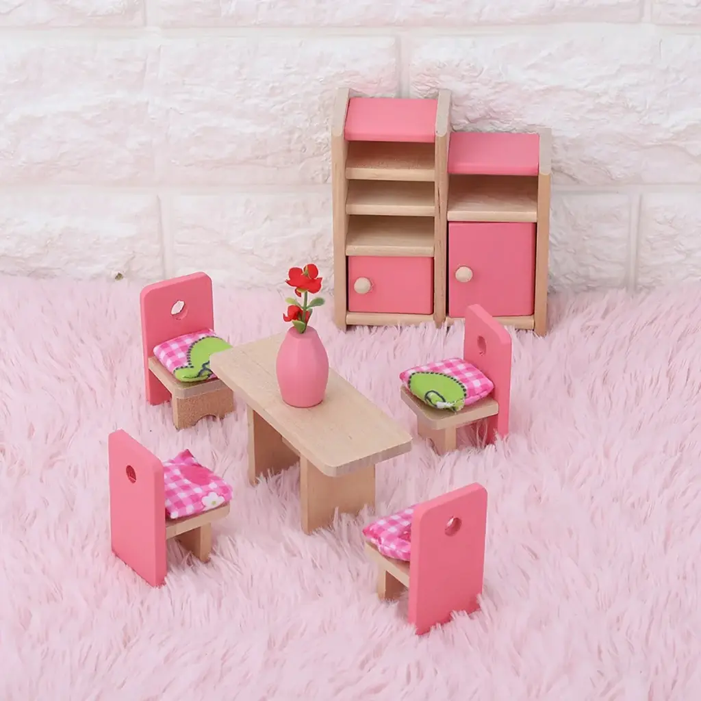 Set Muebles Madera Comedor Juguete Dining Room 12 Piezas