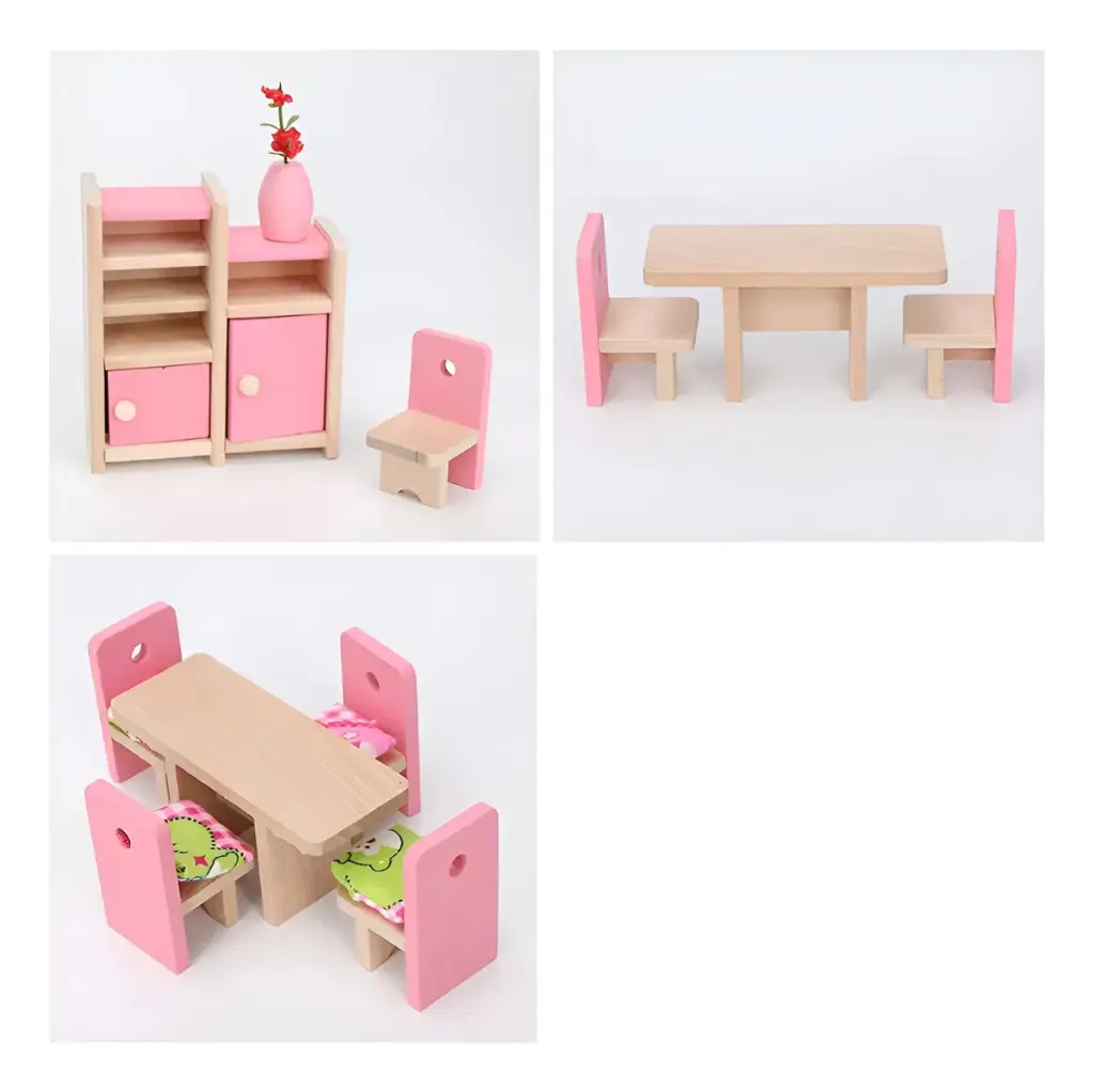 Set Muebles Madera Comedor Juguete Dining Room 12 Piezas