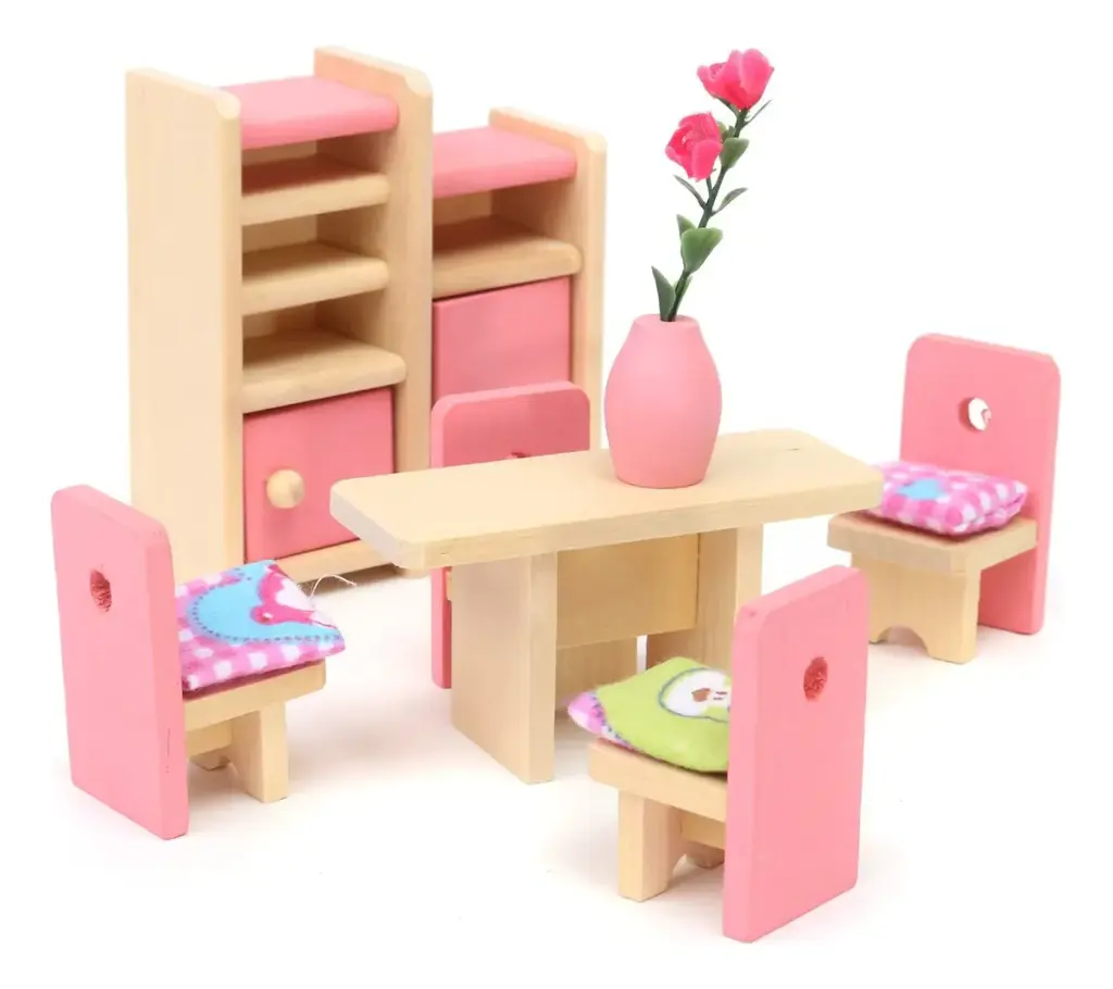 Set Muebles Madera Comedor Juguete Dining Room 12 Piezas