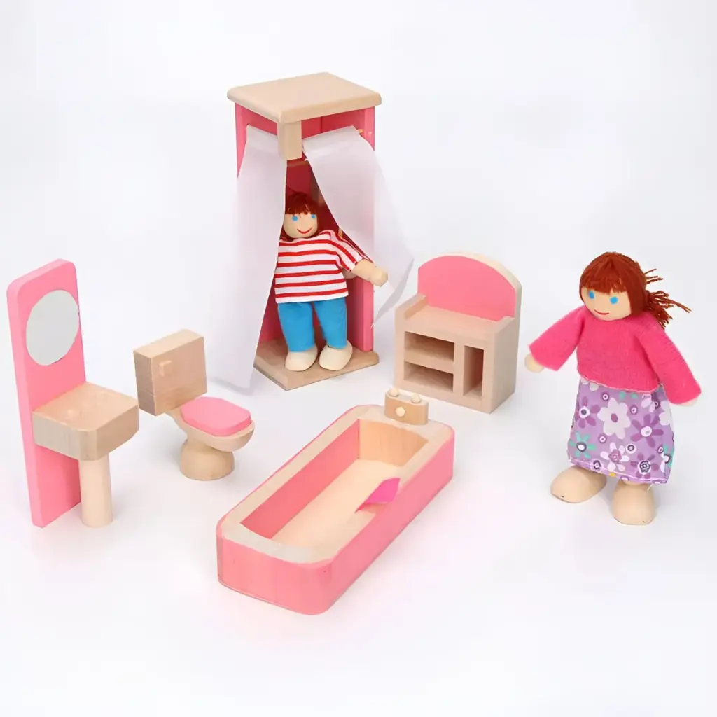 Set Muebles Madera Baño Bathroom 5 Piezas Juguete Casa