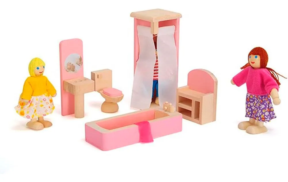 Set Muebles Madera Baño Bathroom 5 Piezas Juguete Casa