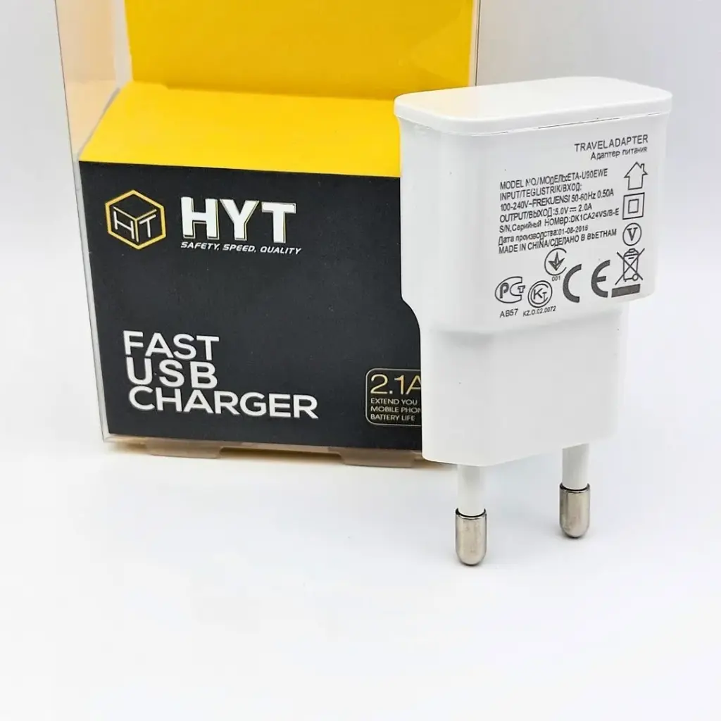 Ficha Cargador Para Carga Rápida 2.1a Hyt Pared Usb Blanco