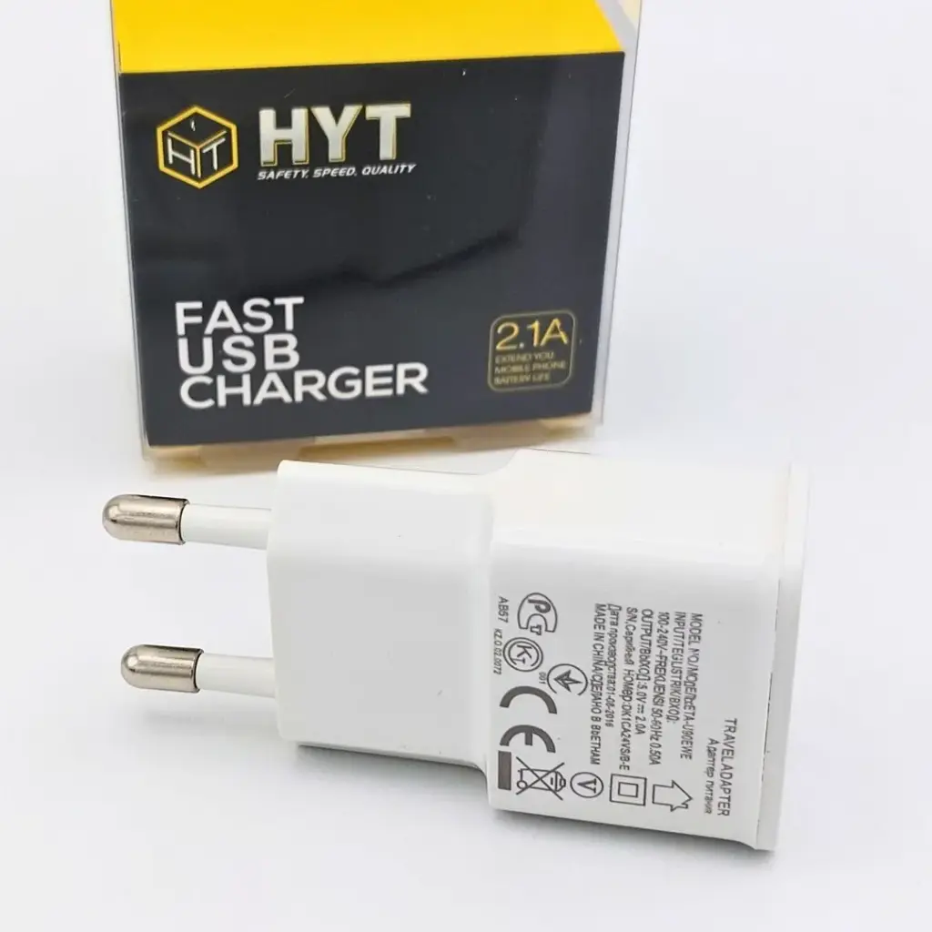 Ficha Cargador Para Carga Rápida 2.1a Hyt Pared Usb Blanco
