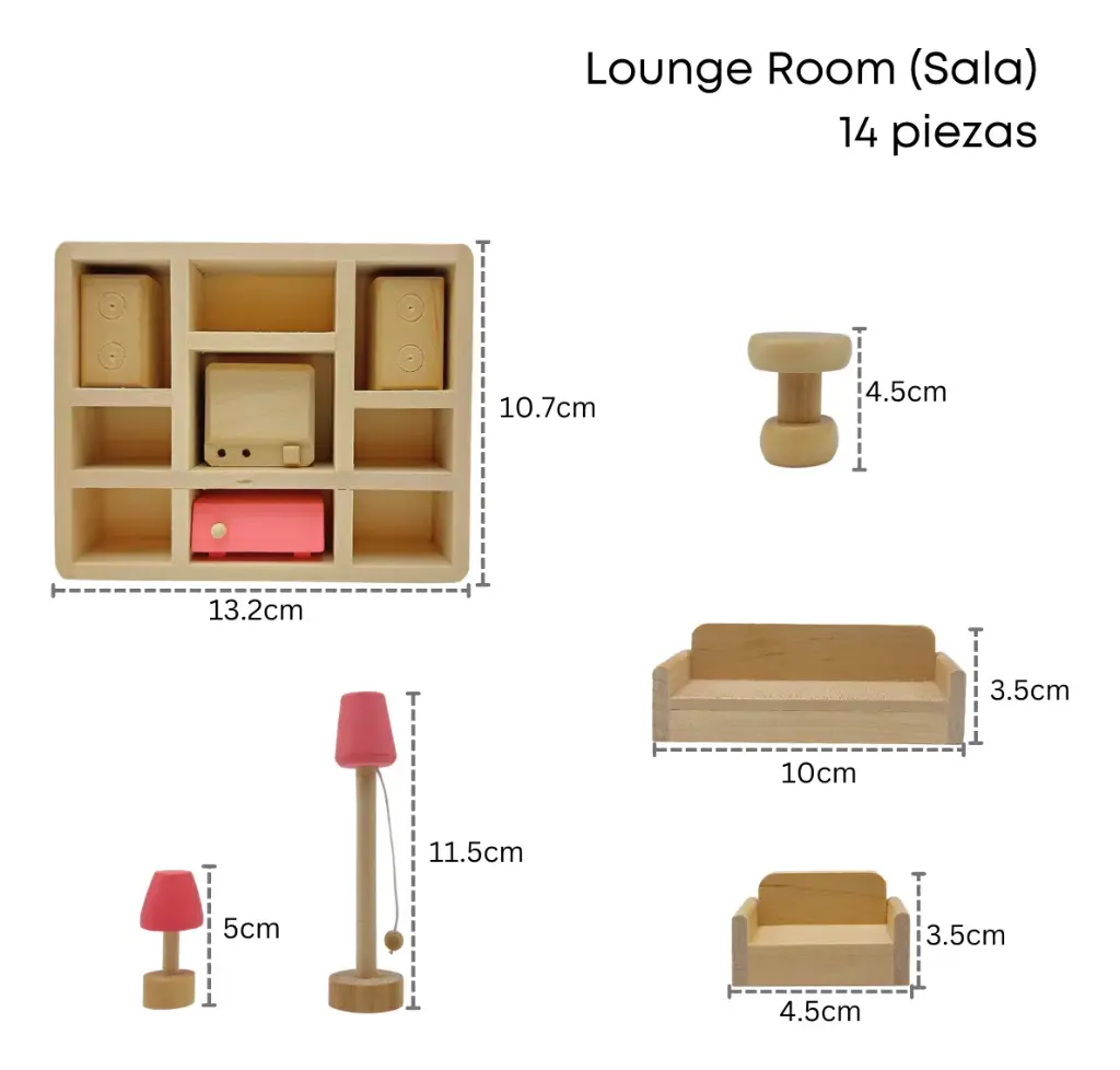 Set Muebles Madera Living Lounge Room 14 Piezas Juguete