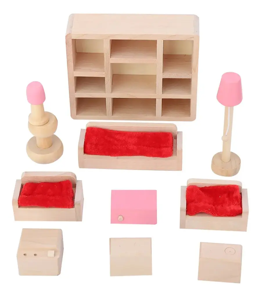 Set Muebles Madera Living Lounge Room 14 Piezas Juguete