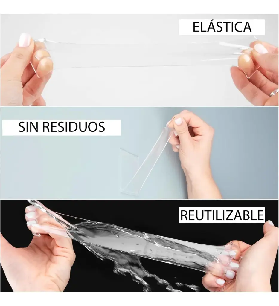 Cinta De Nano Gel Lavable Doble Faz Transparente 3 Metros