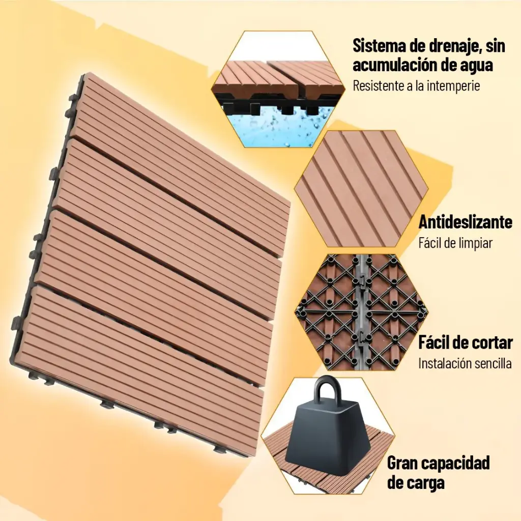 Baldosa Piso Deck Modular Wpc 30x30cm Encastrable Exterior