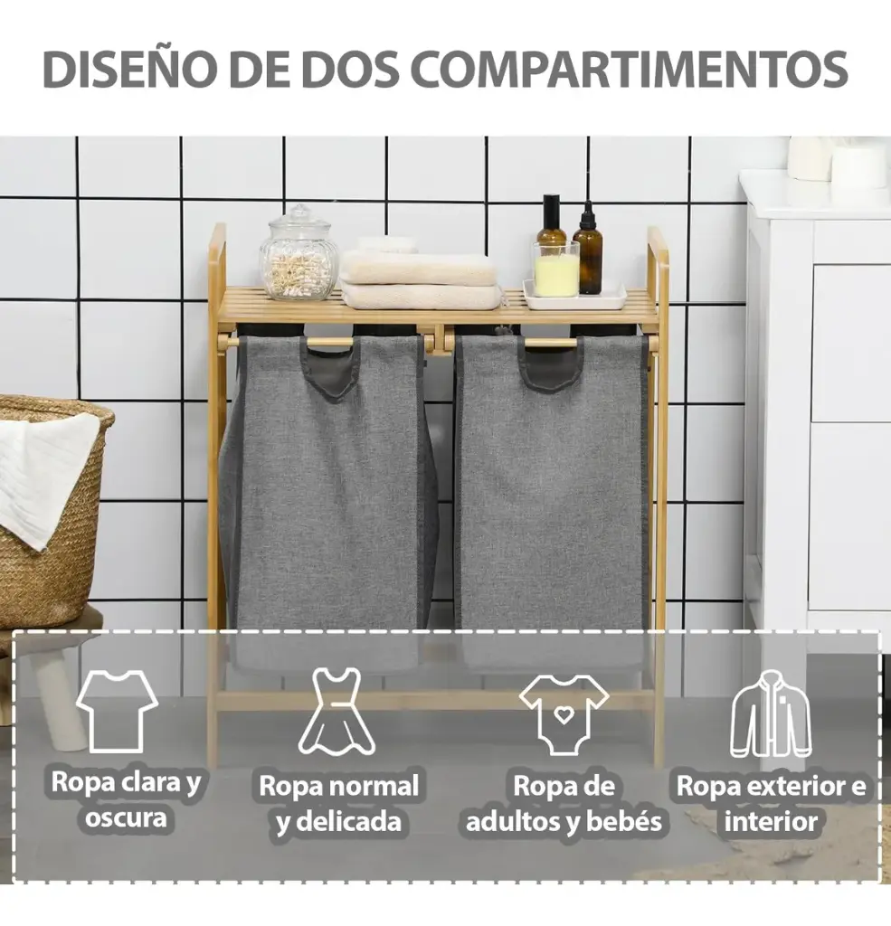 Estante Mueble De Ropa Bambú 2 Cestos Deslizantes Extraíbles 