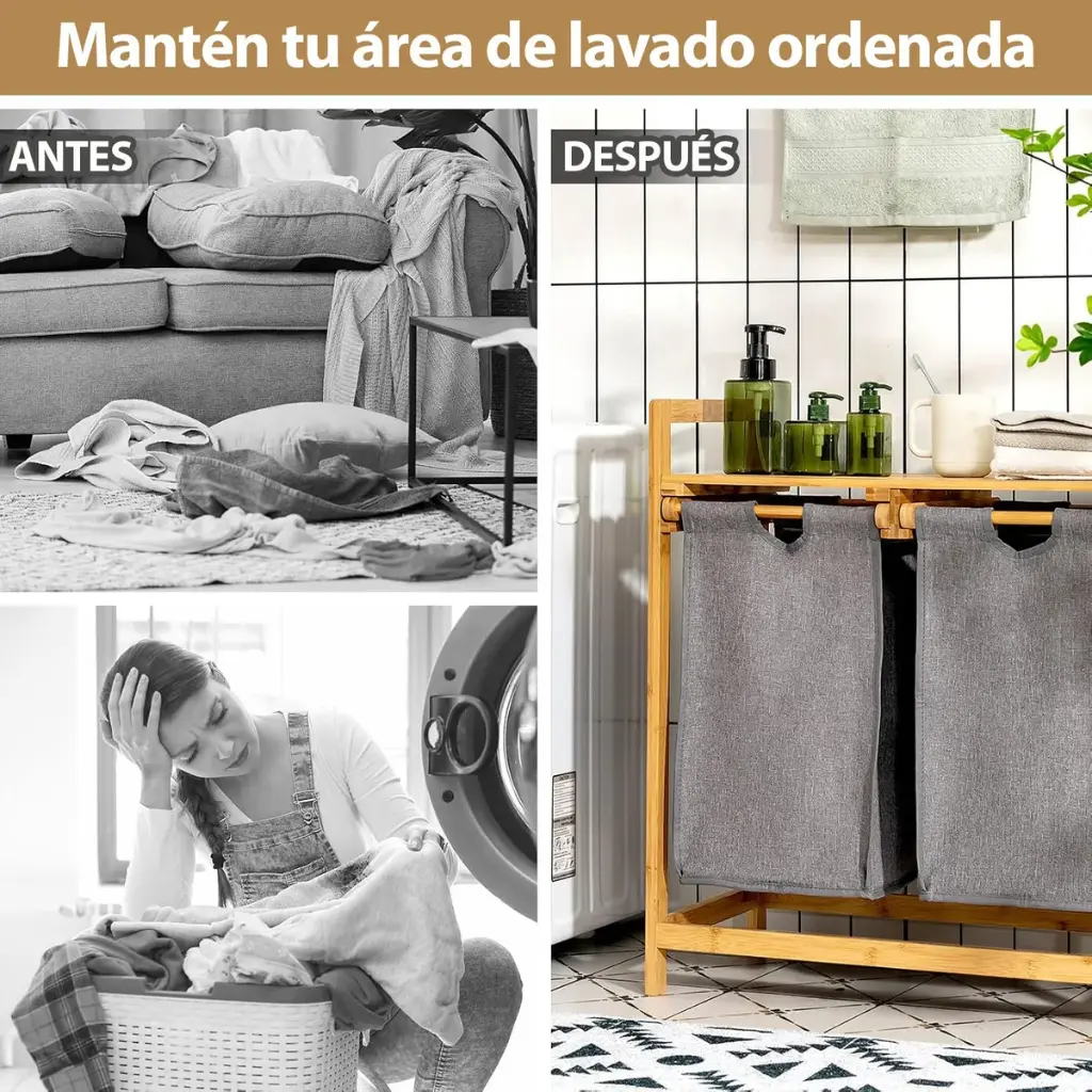 Estante Mueble De Ropa Bambú 2 Cestos Deslizantes Extraíbles 