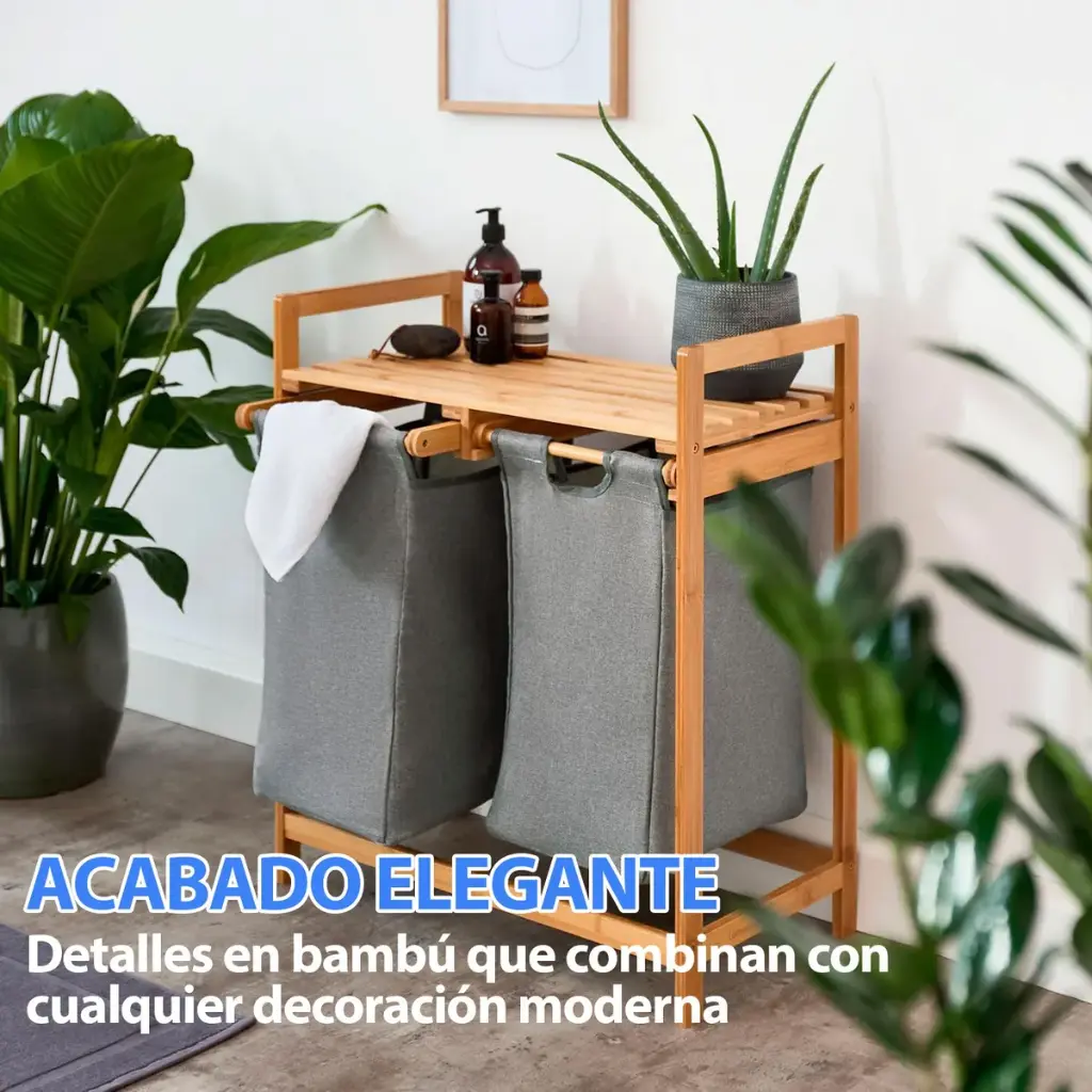 Estante Mueble De Ropa Bambú 2 Cestos Deslizantes Extraíbles 