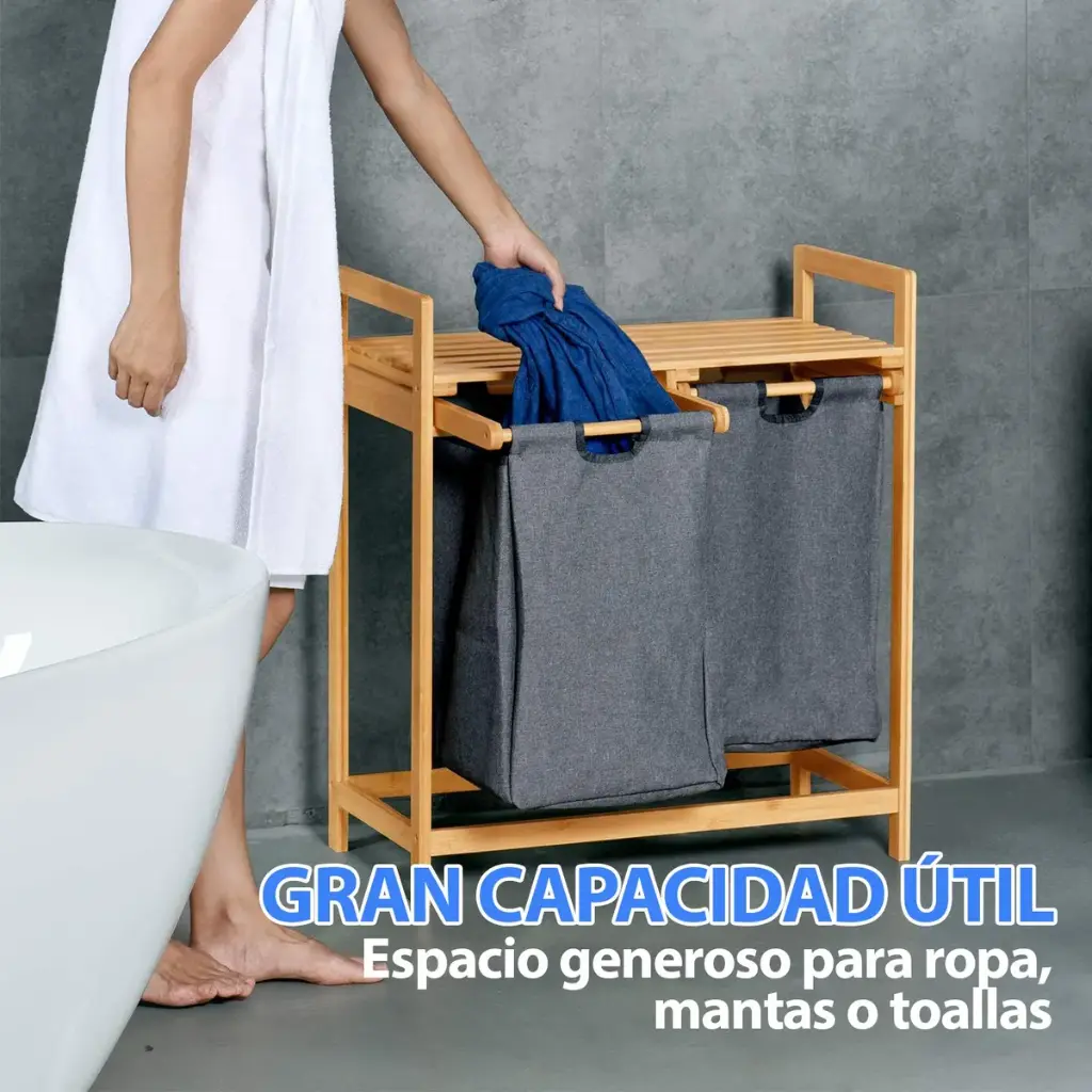 Canasto Cesto Ropa Lavandería 2 Compartimentos Extraíbles Ql