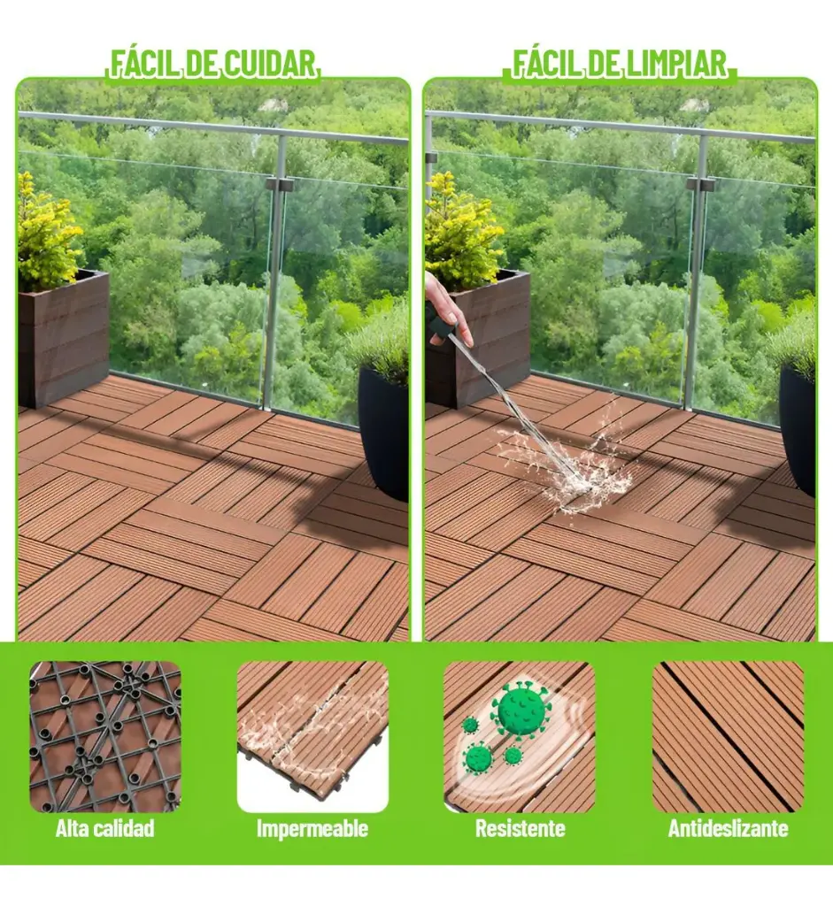 Baldosa Piso Deck Modular Wpc 30x30cm Encastrable X10