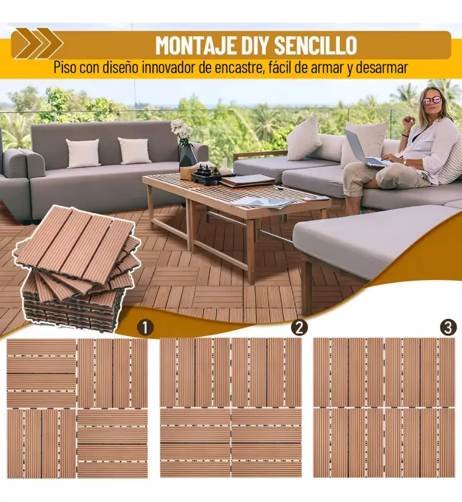 Baldosa Piso Deck Modular Wpc 30x30cm Encastrable X20 Ql ®