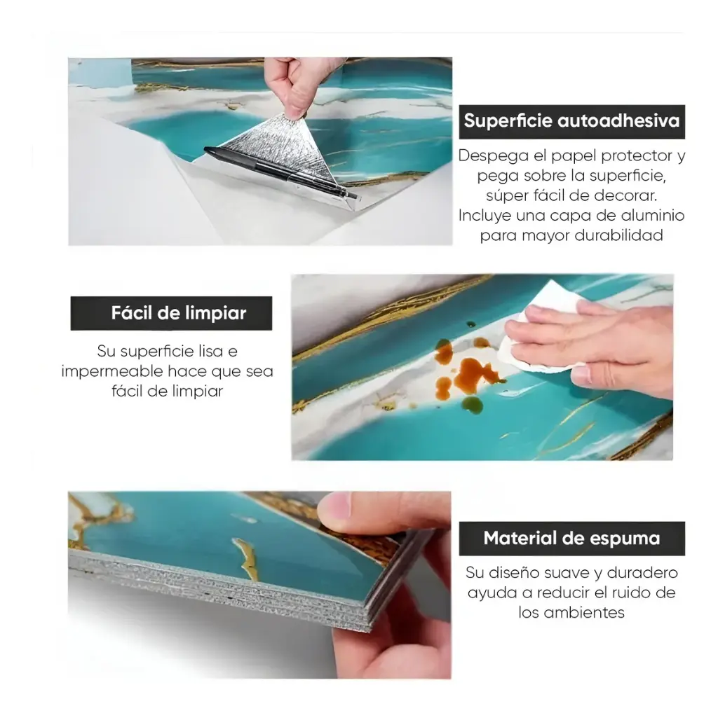 Pack X9 Placa Revestimiento Adhesivo Simil Marmol 60x60 Ql