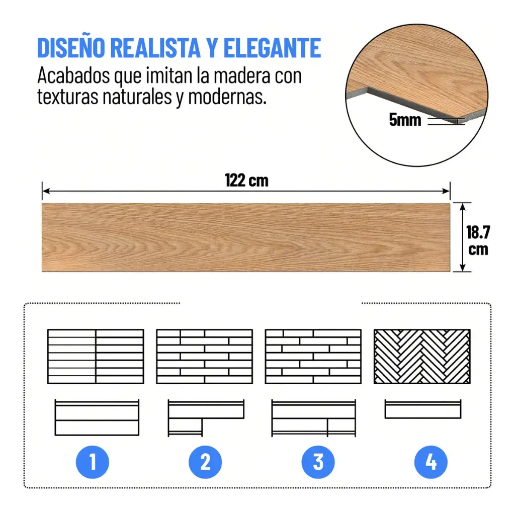 Piso Vinílico Click Encastrable Alto Tránsito Con Manta 5mm®
