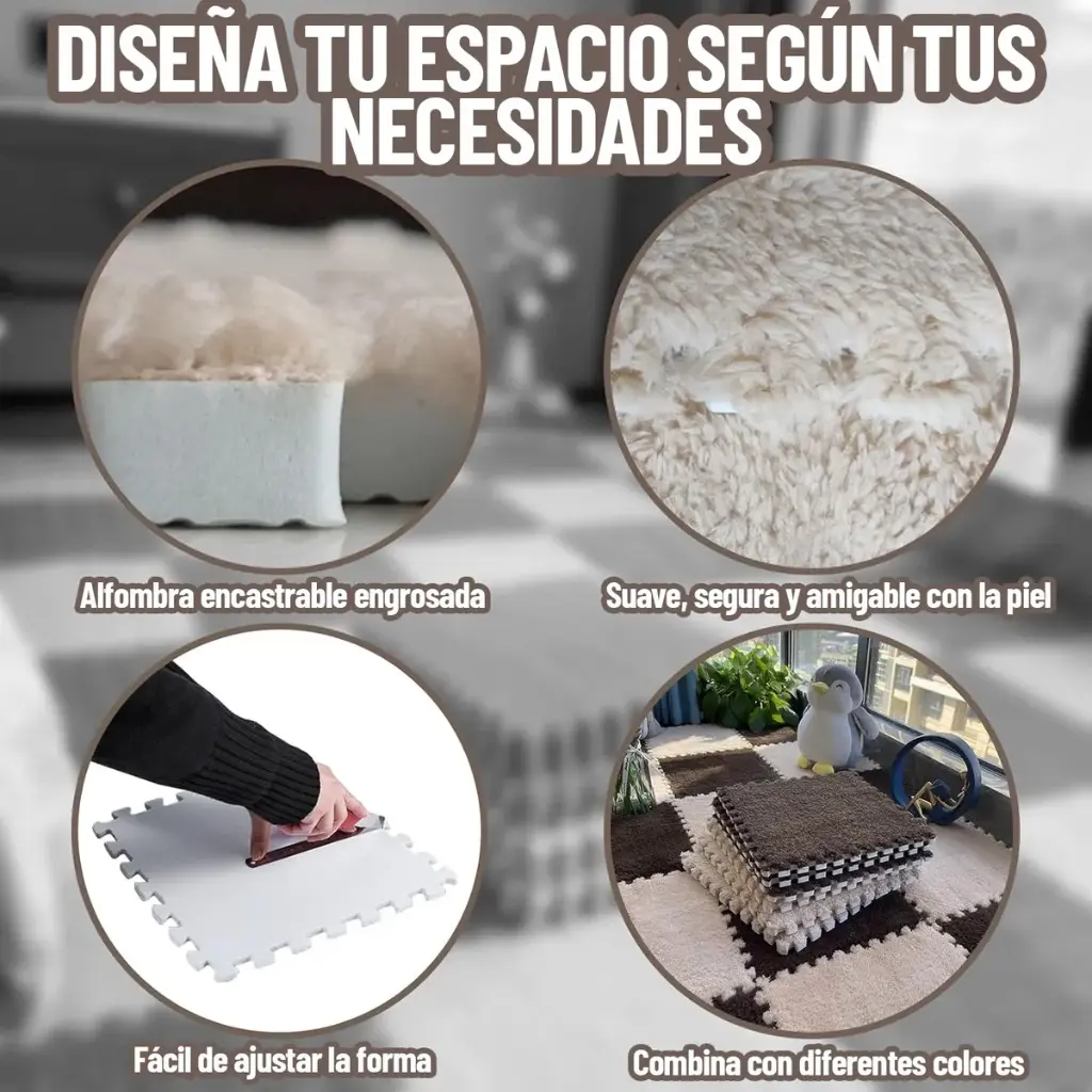 Alfombra Shaggy Piso Felpudo Dormitorio Encastrable Pack X10