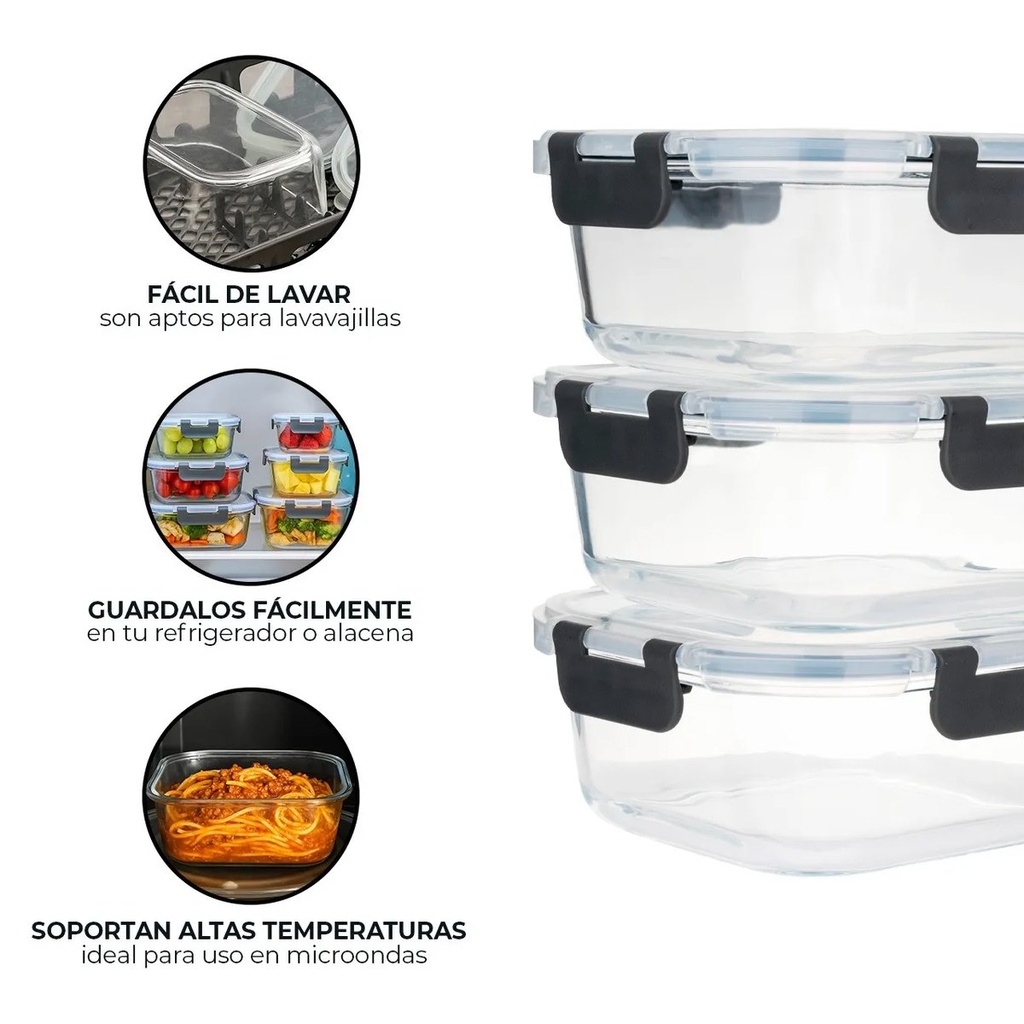 Juego 4 Piezas De Tarros Tapper Hermeticos Vidrio Premium QL