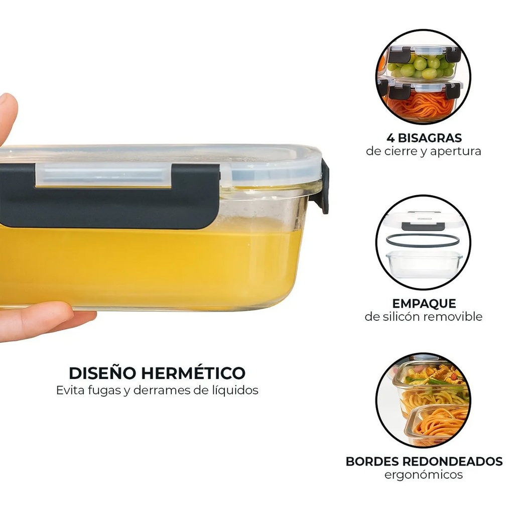 Juego 4 Piezas De Tarros Tapper Hermeticos Vidrio Premium QL