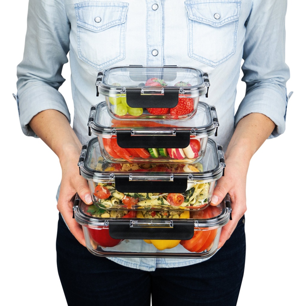 Juego 4 Piezas De Tarros Tapper Hermeticos Vidrio Premium QL