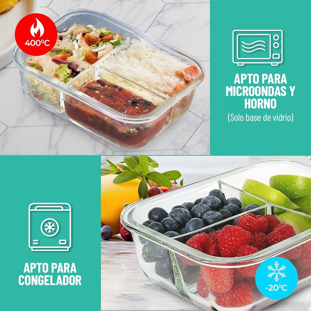 Tapper De Vidrio Con Tapa Hermetica 3 Divisiones Premium QL®