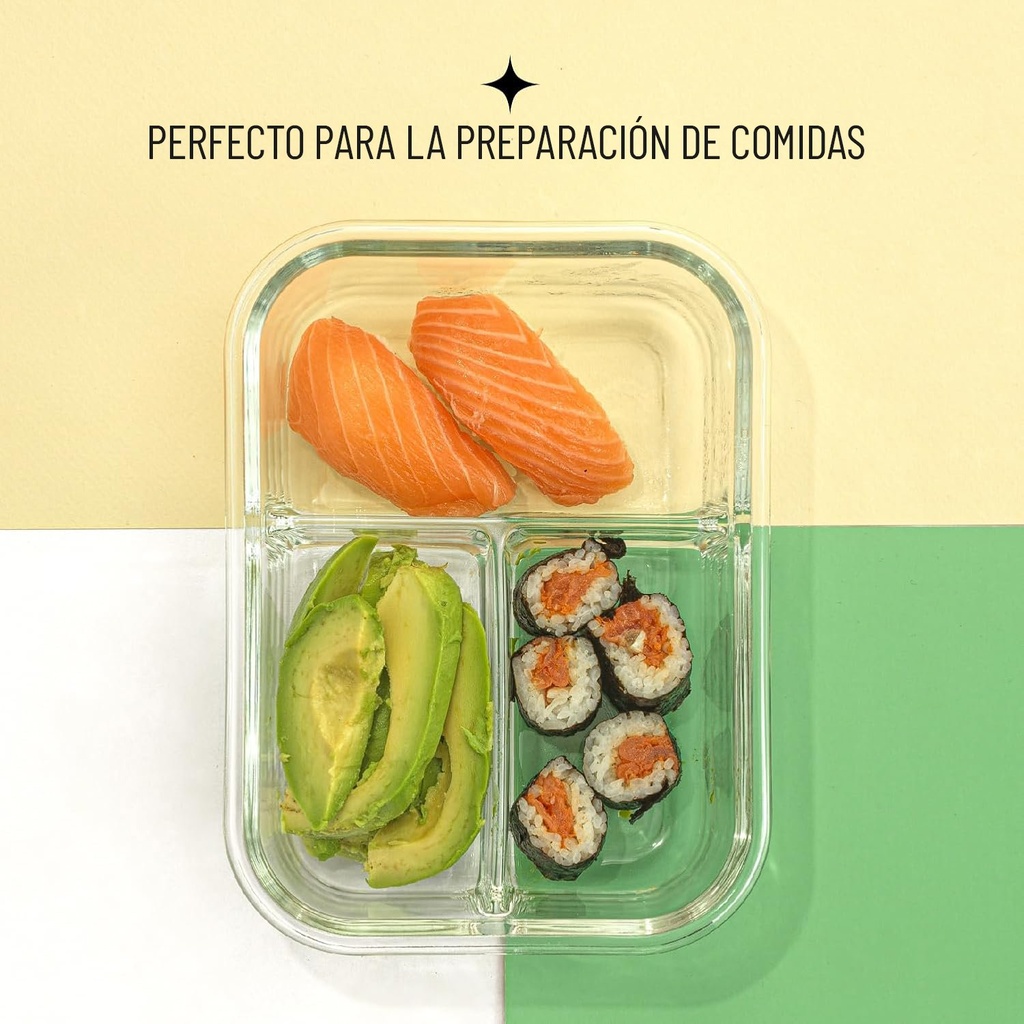 Tapper De Vidrio Con Tapa Hermetica 3 Divisiones Premium QL®