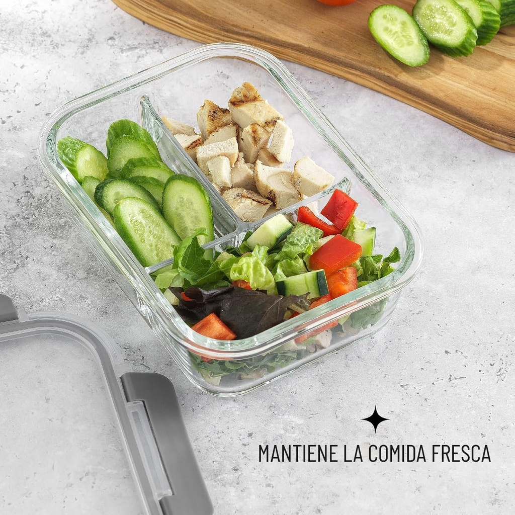 Tapper De Vidrio Con Tapa Hermetica 3 Divisiones Premium QL®