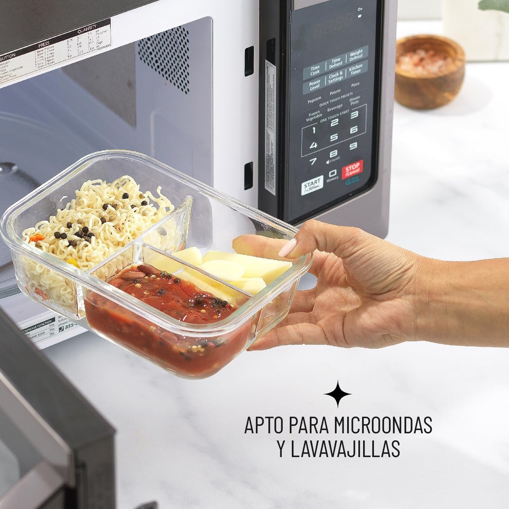 Tapper De Vidrio Con Tapa Hermetica 3 Divisiones Premium QL®