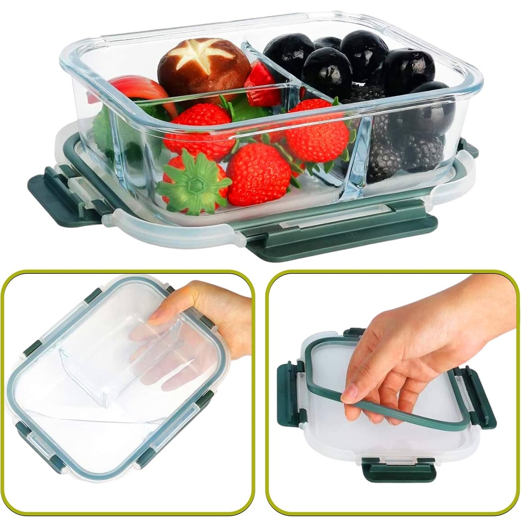 Tapper De Vidrio Con Tapa Hermetica 3 Divisiones Premium QL®