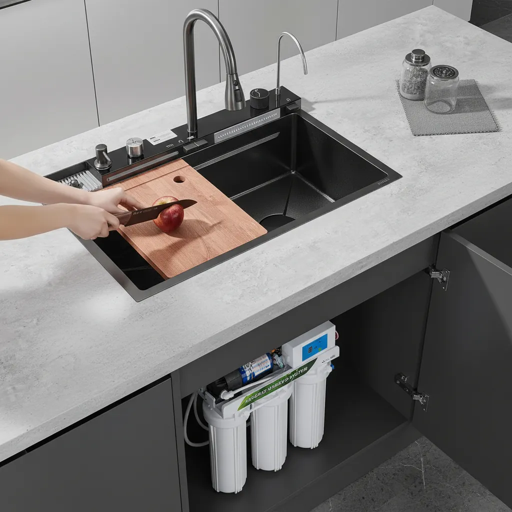 Bacha Pileta Multifuncional Cocina Acero + Filtro Osmosis