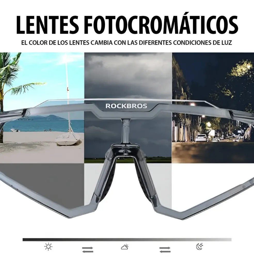 Lentes Fotocromaticos Rockbros De Ciclismo Negro Y Gris Tran
