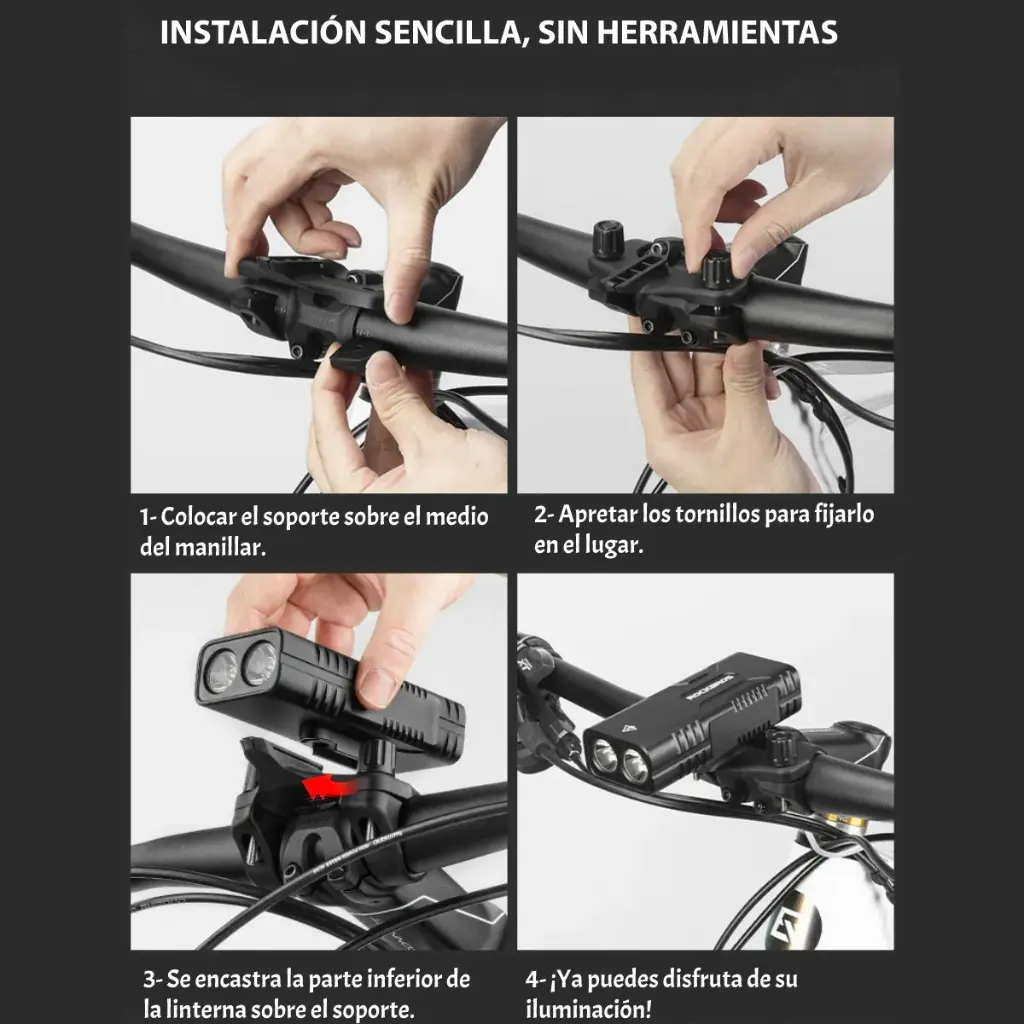 Luz Para Bicicleta 850 Lúmenes Rockbros Linterna Recargable