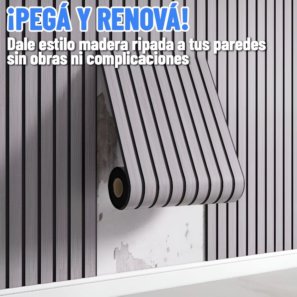 Rollo Adhesivo Símil Ripado Wpc Madera 3mts X 60cm Premium ®